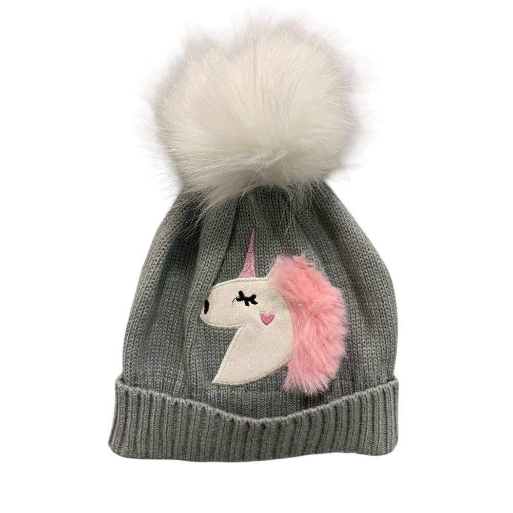 4-6X Emma & Elsa Girls Sweater Knit Hat Unicorn Pompom
